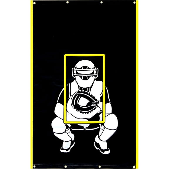4'x6' Vinyl Backstop with Strike Zone and Catcher Image for Baseball/Softball, Batting Cage Backdrop and Net Saver