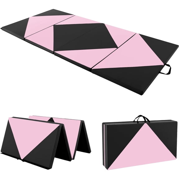 4'x8' Gymnastics Mat, 2" Thick Folding Tumbling Mat with Carrying Handles, Foldable Gym Mat with Hook and Loop Fastener, Cheer Mats for Kids Adults Home Exercise Aerobics Fitness