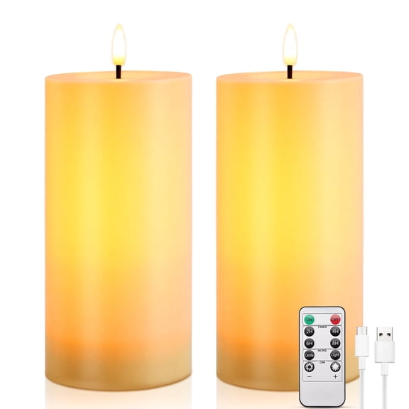IMAGE 4"x8" Ivory White Outdoor Waterproof Flameless Candles with Timer & Remote Control (2 Pack)