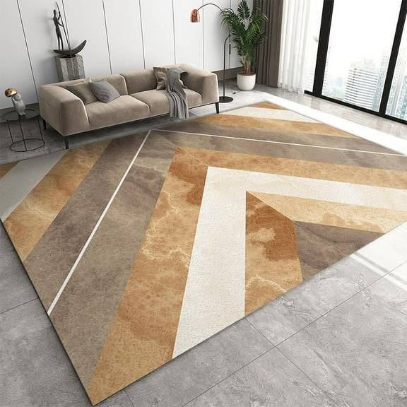 4'x8' Rug Non Slip Retro Geometric Wood Splicing Small Entryway Mats, Machine Washable Lite Brown Color Arrow Area Rug, Throw Rugs Carpet for Front Door Bedroom Bedside