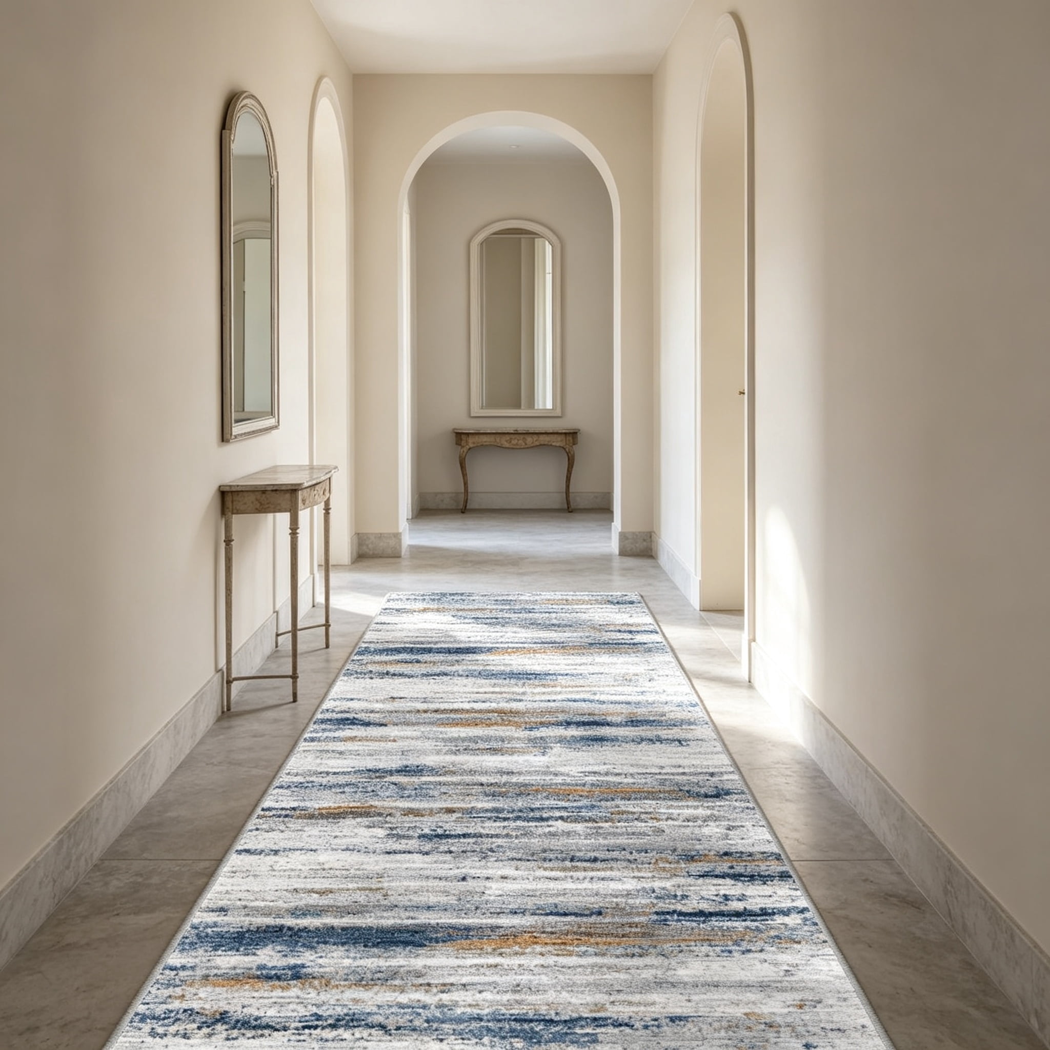 Kicthen Clean Signs 4'x9' Wide Washable Runner Rug – Easy-to-Clean Navy Grey, Stain & Water ...