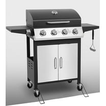 40,000BTU Grill w/Brush, 4-Burner Propane Gas Grill Stainless Steel, Outdoor Camping BBQ Grill on Wheels Portable for Patio Poolside RV