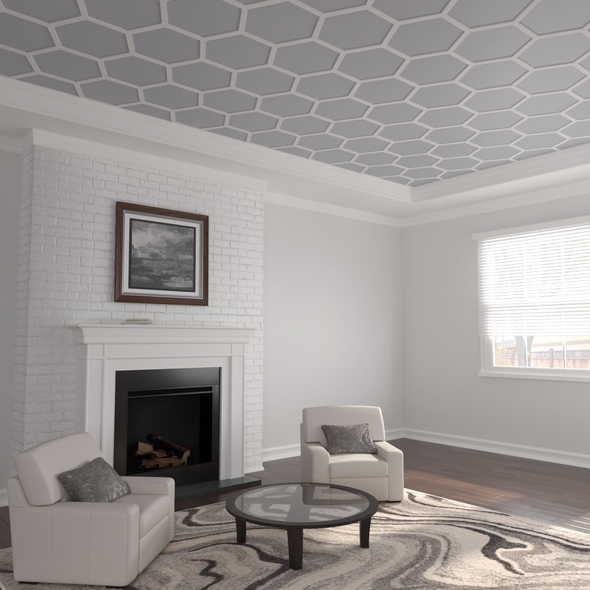 40 1/2"W x 23 3/8"H x 3/8"T Extra Large Westmore Decorative Fretwork Ceiling Panels in Architectural Grade PVC