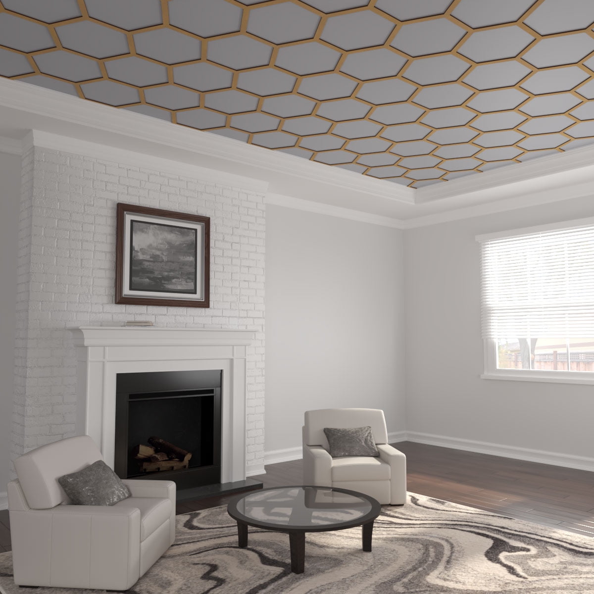 40 1/2"W x 23 3/8"H x 3/8"T Extra Large Westmore Decorative Fretwork Wood Ceiling Panels, Wood (Paint Grade)