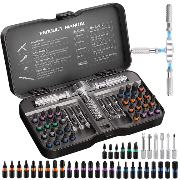 40 in 1 Magnetic Ratchet Screwdriver Set, S2 Steel Multi Bit Repair Tool Kit with Detachable Ratcheting Handle, Portable Compact Case for Furniture Assembly, Computer, Bicycle & DIY