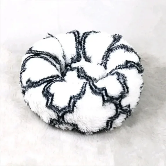 40-100cm Round Cat Bed Pet Bed Kennel Non-Slip Winter Warm Dog Kennel Sleeping Long Plush Soft Puppy Cushion Mat Cat Supplies (Black grid,50x50cm)
