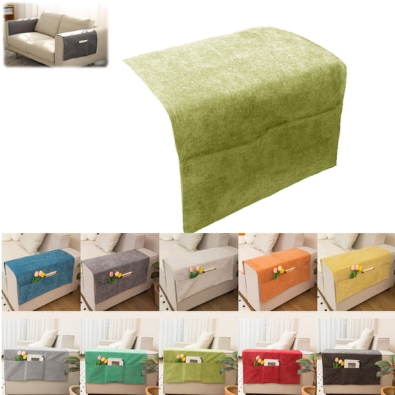 40×110CM Chenille Sofa Armrest Cover, Non Slip Sofa Arm Protector with Storage Pocket, Universal Couch Armrest Slipcover