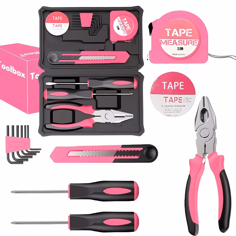 40/13 piece pink orange multifunctional tool set, CR-V material portable home repair toolbox, suitable for dormitories, offices, DIY assembly, and pipeline maintenance as an ideal gift