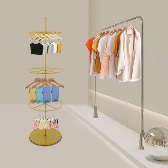 40*140cm/15.75*55.12in Rotatable Round Display Rack, Gold Round Clothing Rack, Metal Clothes Hanging Rack for Clothing Stores in Shopping Malls, Photo Studios, Dance Halls, and More