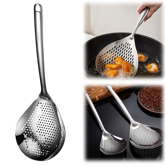 40*14Cm 304 Stainless Steel Slotted Spoon,Extra Large Slotted Spoon 304 Stainless Spoon with Long Handle Efficient Multifunctional Strainer Spoon for Kitchen Frying Cooking Draining