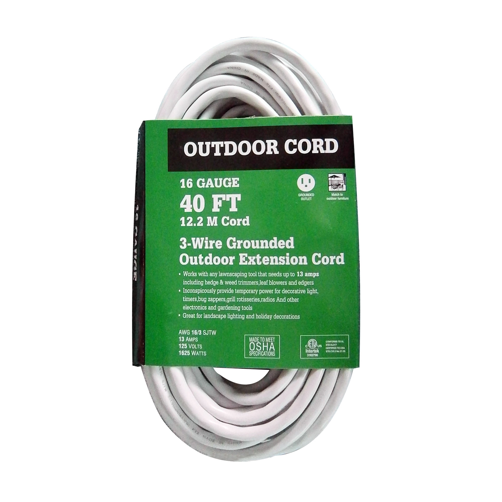 40' 16/3 Outdoor Extension Cord, White