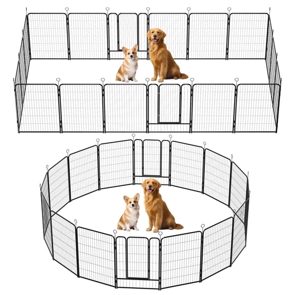 40" 16 Panels Heavy Duty Metal Playpen with Self-Locking Gate, Puppy Fence with Adjustable Shape, Pet Playpen for Indoor, Outdoor, Black