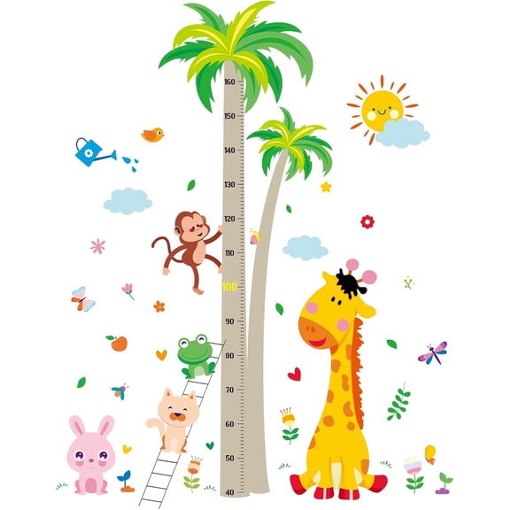40 to 160 cm Height Chart Coconut Tree Giraffe Height Chart Sun Monkey Wall Sticker Animal PVC Growth Charts Ruler Height Measure for Nursery Bedroom Living Room Orange DIY