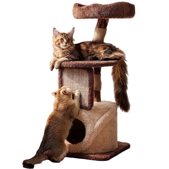 Sopapets Multi-Level Cat Tree Tower with Condo, Natural Sisal Scratching Board, Soft Plush Perch Bed, Stable Wood Cat Activity Tree for Large & Small Cats Indoor