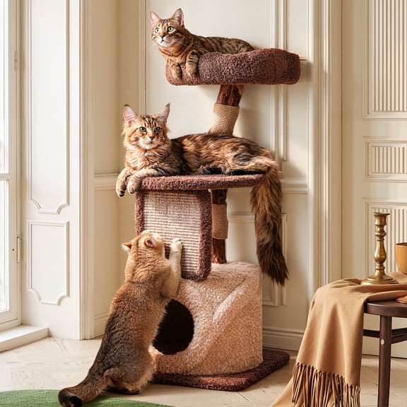Sopapets 40.2''H Multi-Level Cat Tree Tower with 1 Condo, Natural Sisal Scratching Board for Large & Small Cats Indoor