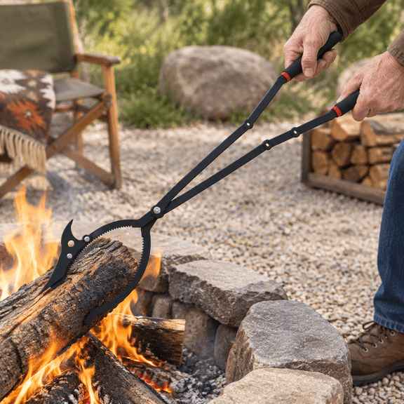 40" 2-in-1 Heavy Duty Fire Pit Tongs With Serrated Anti-slip Jaws and Heat Resistant Handle