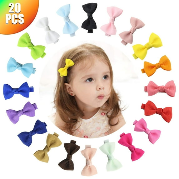 40/20pcs Baby Girls Hair Bow Clips, 2inch Mini Boutique Grosgrain Ribbon Hair Bow Clips, Tiny Hair Bows Barrettes Accessories, Hair Bows Alligator Clips for Girls Infants Toddlers