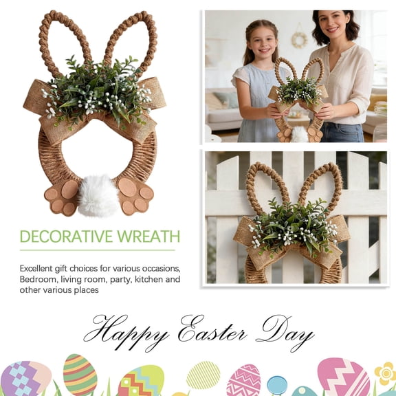 40×25 Easter Bunny Wreath, Spring Artificial Flower Bunny Woven Wreath, Indoor Outdoor Decor Wreath For Wall Door Decorations