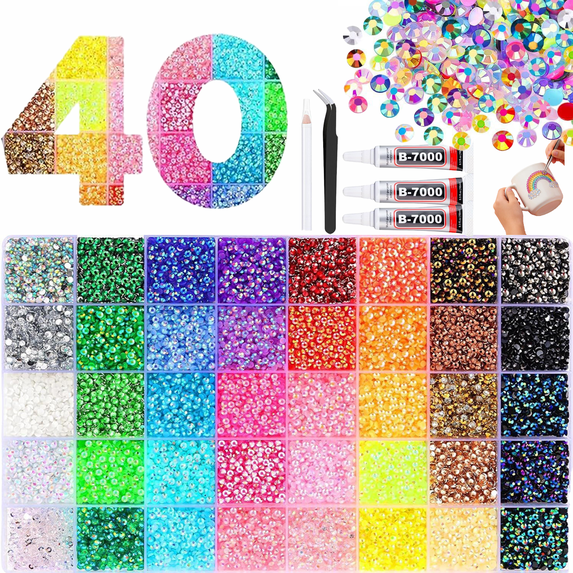 40/28/24 Compartments Resin Jelly Rhinestones,3mm, Strong Adhesion, 3 Tubes of Glue, Dries Clear. Ideal for Creative Diy Rhinestone Crafting Projects.