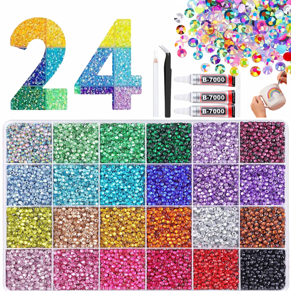 40/28/24 Compartments Resin Jelly Rhinestones,3mm, Strong Adhesion, 3 Tubes of Glue, Dries Clear. Ideal for Creative Diy Rhinestone Crafting Projects.