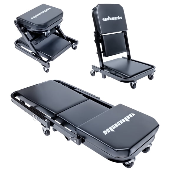 40" 3 in 1 Foldable Z Garage Creeper, 480 lbs Load Capacity Rolling Folding Mechanic Creeper Stool, with 6 Universal Wheels Padded Seat Steel Frame, Lay Down or Sit Chair for Garage Shop or Home