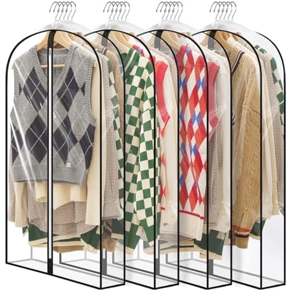 40" All Clear Garment Bags for Hanging Clothes, 4" Gusseted Suit Bags for Closet Storage, Plastic Garment Covers with Zipper for Coats, Jackets, Shirts, 4 Packs