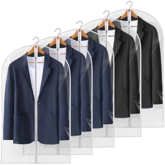 40" All Clear Garment Bags for Hanging Clothes, 5 Packs Suit Bags for Closet Storage, Plastic Waterproof Suit Cover Bags with Zipper for Coats, Jackets, Shirts (Set of 5)