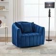 thumbnail image 1 of 40.35"W Upholstered Oversized 360° Swivel Accent Barrel Chair and Half Cozy Sofa with 3 Pillows, Velvet Channel Tufted Pumpkin-Shape Club Armchair for Living Room, Bedroom, Office, Lounge,NAVY, 1 of 10