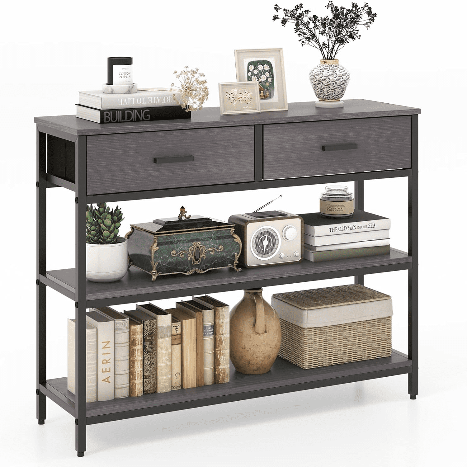 40'' Console Table Behind Couch Table with 2 Folding Fabric Drawers