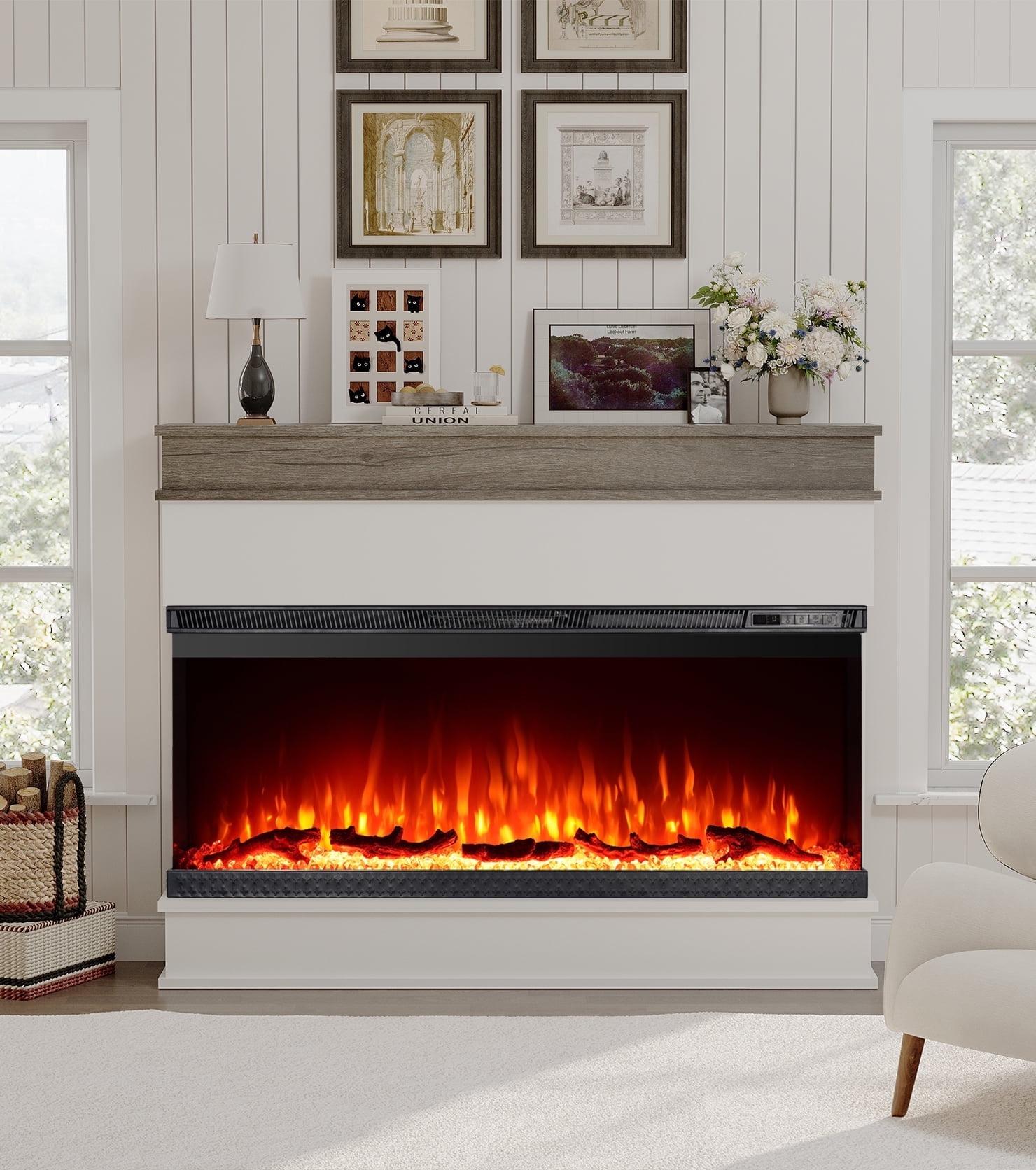 40" 3D Electric Fireplace with Mantel: Realistic Flame, Heating & Decor