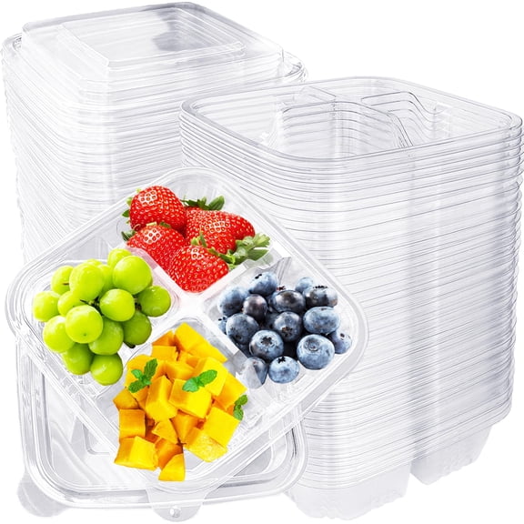 40 4-compartment Disposable Bento Snack Containers with Lids for School Work Travel