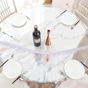 40-44 in Round Clear Table Cover Protector, KUAOOAUK Elastic PVC Round Plastic Tablecloth, Round Vinyl Table Cover Table Protector Durable Reusable Transparent Wipeable Use in Outdoor/Indoor