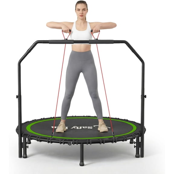 40''/45''/50'' Rebounder Trampoline for Adults, 450-550 lbs Foldable Mini Trampoline with Handle - Indoor Outdoor Fitness Trampoline with Resistance Bands for Cardio,  & Family Exercise