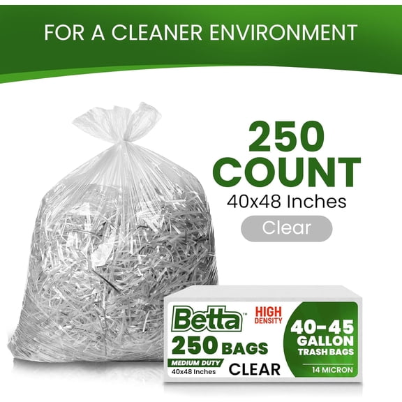 40-45 Gallon Clear High-Density Trash Bags, 250 Count Box