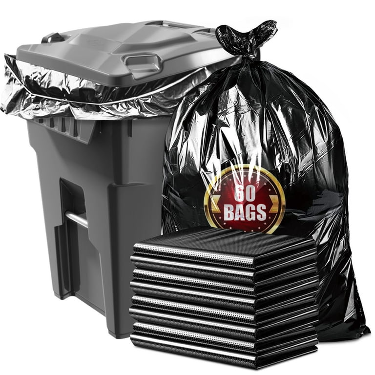 65 Gallon Black Trash Bags, 1.5 Mil, 50x48