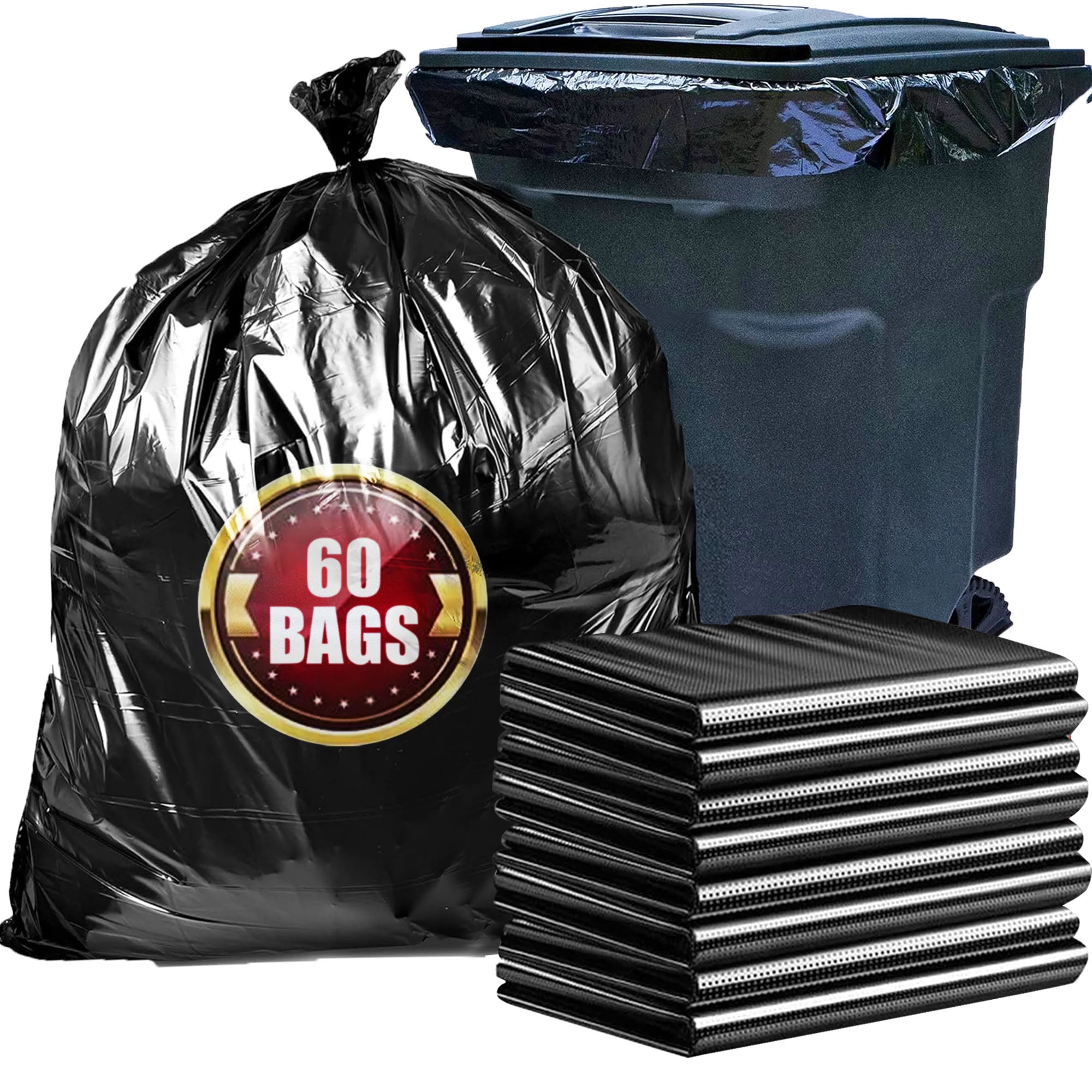 40-45 Gallon Trash Bags, 1.5Mil, Black Heavy Duty Garbage Can Liners 36'' x  44'' (60 Count) 