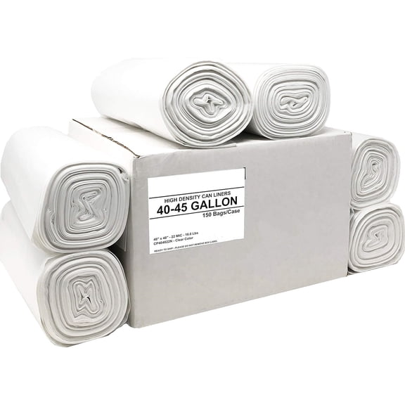 40-45 Gallon Trash Bags | 150 Count |Heavy Duty | Bulk | SuperValue | Clear Multi-Use Garbage Bags
