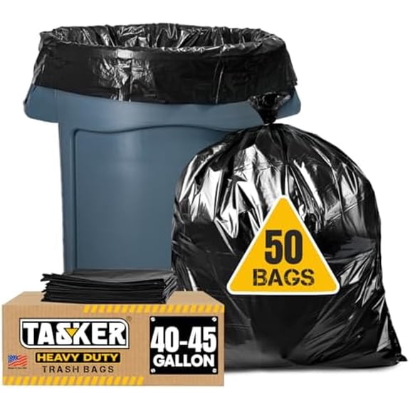 40-45 Gallon Trash Bags, (50 Bags w/Ties) Large Black Heavy Duty Garbage Bags - fits 39 Gallon - 40 Gallon - 42 Gallon - 44 Gallon
