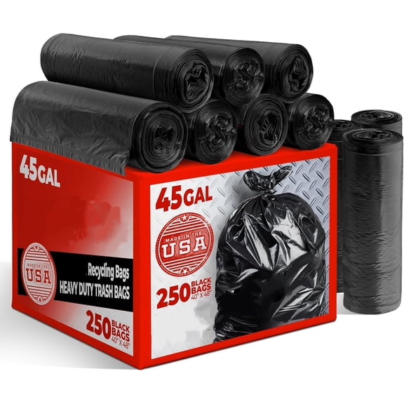 40-45 Gallon Trash Bags Heavy Duty (250 Count) | Black Garbage Bags