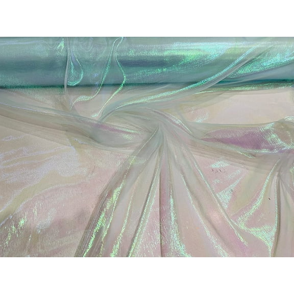 40/45" Wide Iridescent Translucent Crushed Shimmer Organza , Sells by The Yard (Aqua)
