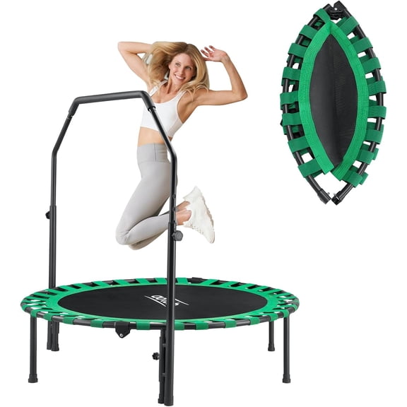 40/48" Fitness Trampoline for Adult, Max Load 450 LBS, Foldable Mini Trampoline with Durable Bungees,Small Rebounder Exercise Trampoline with Bar for Workout for Quiet & Safely Cushioned Bounce