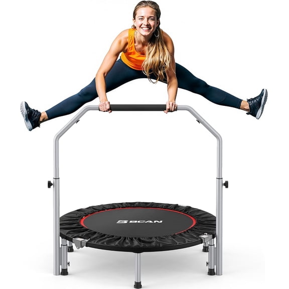 40/48" Foldable Mini Trampoline Max Load 330lbs/440lbs, Fitness Rebounder with Adjustable Foam Handle, Exercise Trampoline for Adults Indoor/Garden Workout