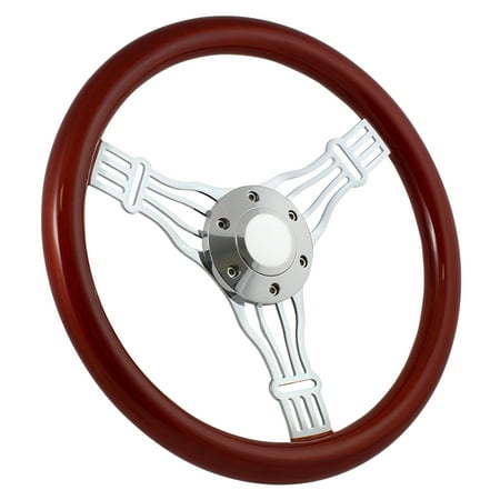 40-48 Ford -- Most Models 14" Wood Billet Polished Steering Wheel Set Adapter & Horn
