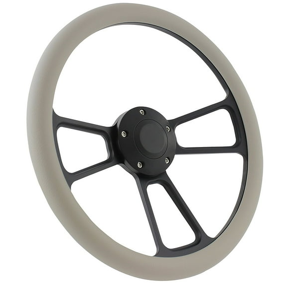 40-48 Ford -- Most Models Steering Wheel Kit 14" Black Muscle Steering Wheel Grey Half Wrap