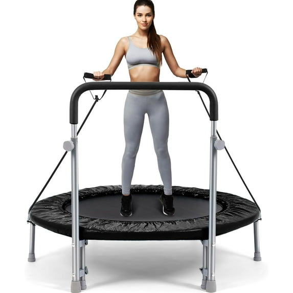 40/48 Inch Rebounder Trampoline for Adults: Exercise Trampoline with Adjustable Foam Handle, Stable & Quiet Mini Trampoline for Indoor Garden Workout
