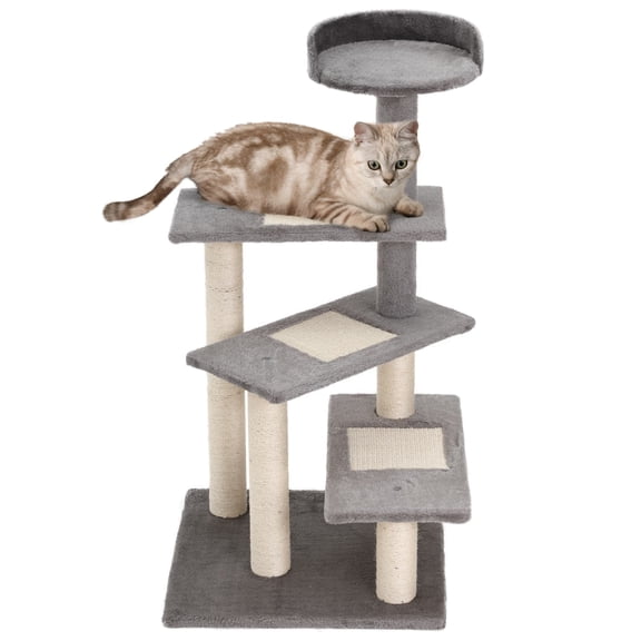 40" 5-Level Revolving Stair Cat Tree, Spiral Climbing Activity Tower with Scratching Surface, Play Center and Resting Perch, Stable Plush Indoor Cat Condo Furniture