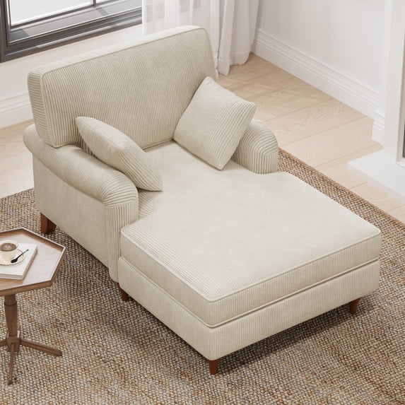 40.5'' Modern Corduroy Fabric Oversized Chaise Lounge Chair with 2 Pillows for Living Room, Bedroom, Beige
