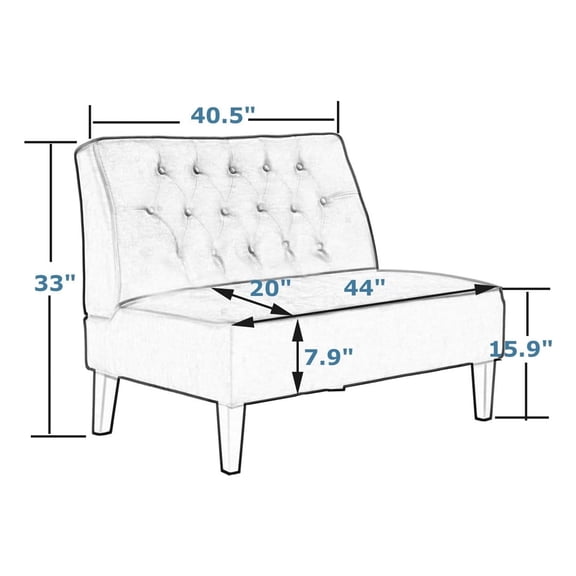 40.5" Wide Faux Leather Settee with Button Tufted Back and Armless Design, Beige for Living Room or Bedroom