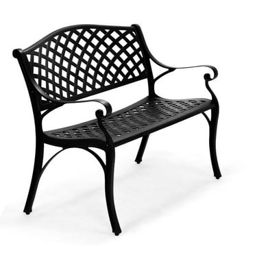 40.5 in. Cast Aluminum Park Bench Patio Backyard Decorative Bench Black