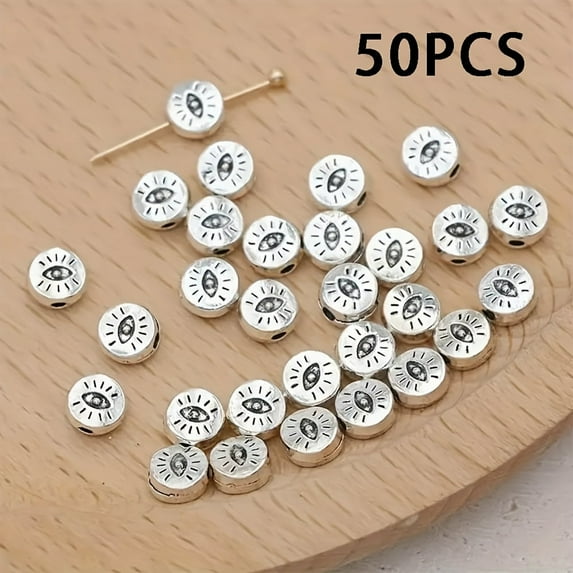 40/50/60/70pcs Retro Silvery Zinc Alloy Eye Shaped Bead For DIY Jewelry Making Bracelet Necklace Accessories Handmade Craft Supplies